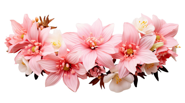 pink flowers headband on white background