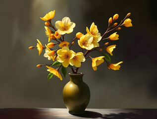 Refined Yellow Apricot Blossoms in Traditional Vase