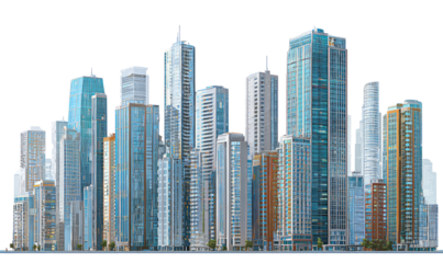 City skyline, many tall buildings