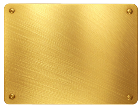 Golden Steel Panel with Metallic Texture Isolated on White Background