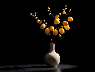 Refined Yellow Apricot Blossoms in Traditional Vase