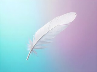 Obraz premium Serene Feather Floating Gently Against Gradient Background Displaying Purity and Delicate Beauty in Surreal Style
