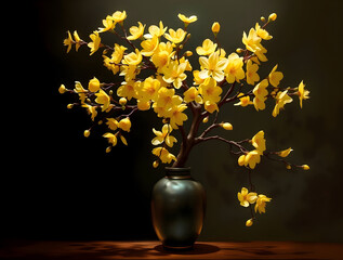 Refined Yellow Apricot Blossoms in Traditional Vase