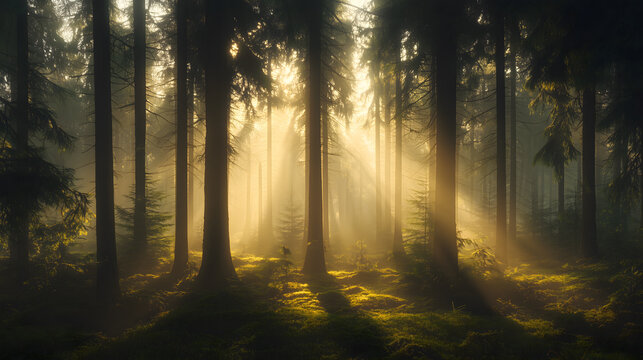 Forest morning fog