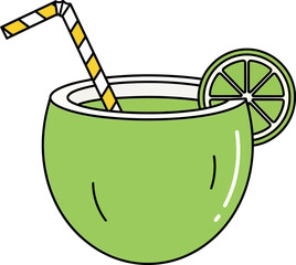 Refreshing Coconut Drink with Lime and Straw Illustration