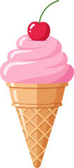 Pink Ice Cream Cone with Cherry Topping