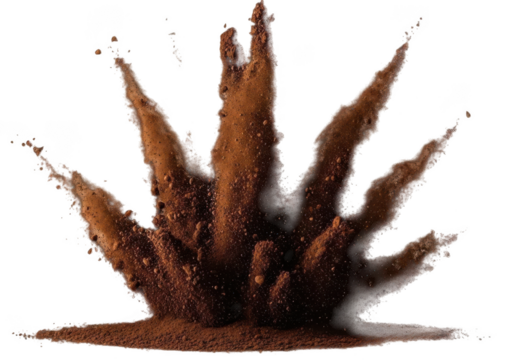 Explosion of brown powder isolated on transparent background