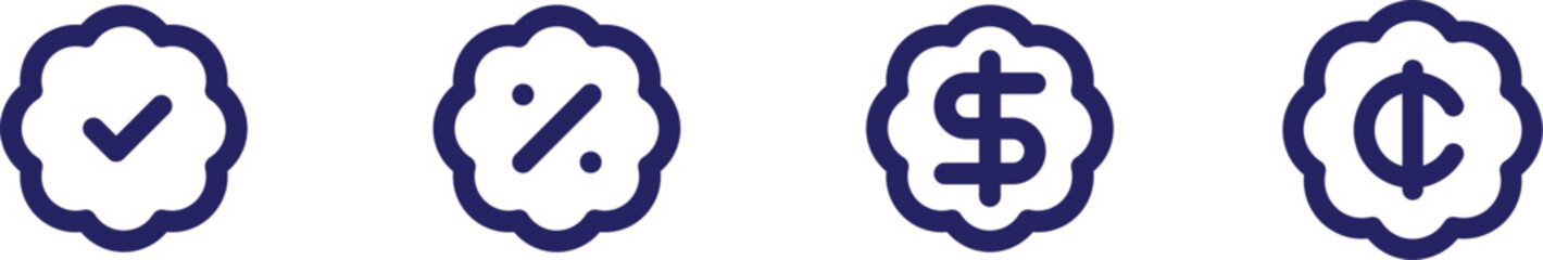 A collection of financial icons with various symbols displayed like tick. percentage, dollar etc