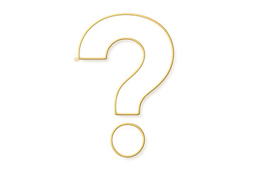 Fototapeta premium Golden metallic question mark glowing against transparent backdrop, symbolizing inquiry and uncertainty with sleek design
