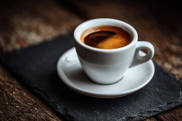 Fototapeta premium Elegant Espresso in White Cup on Dark Slate