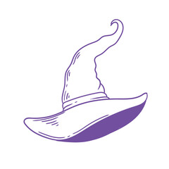 Original hand-drawn illustration of a Halloween witch hat in a minimalist color style. Illustrations for posters, cards, and graphic design.