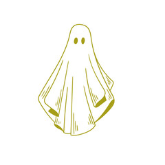 Original illustration of a Halloween ghost drawn in a minimalist color style. Illustrations for posters, cards, and graphic design.