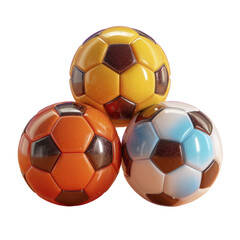 Three Colorful Soccer Balls Stacked In A Pyramid Formation On A Transparent Background