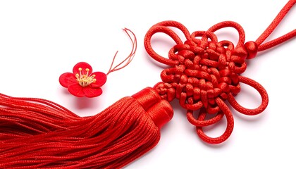 Red Chinese knot with tassel and flower