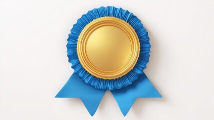 Gold award ribbon rosette on white background