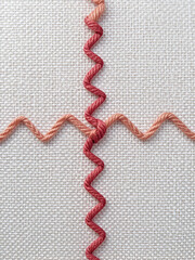 Double and zigzag sewing thread stitch isolated cutout on transparent