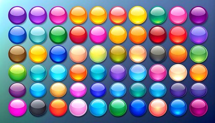 Colorful glossy spheres arranged in grid pattern on gradient background