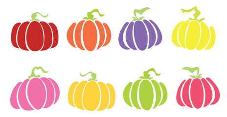 Cute and colorful pumpkin set with vibrant tones perfect for fall halloween thanksgiving harvest decorations seasonal crafts posters invitations and festive designs