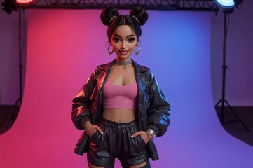 Studio Portrait Stylish Cartoon Girl Posing