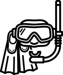 Black and White Scuba Diver with Snorkel and Fins
