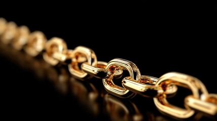 Gold chain links on black background
