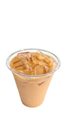 Creamy Milk Tea with Ice in a Plastic Cup for Take-away, isolated on white background