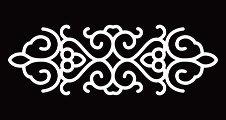 An intricate symmetrical pattern of flowing curves forms an elegant ornament.