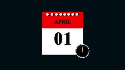 Abstract calendar icon - April day 01 animation. Clock icon magenta red color animation transparent appointment, important date on light gray background.