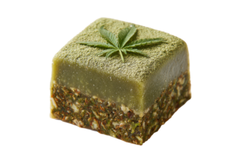 Green Cannabis Edible Square Candy with Leaf on Transparent Background