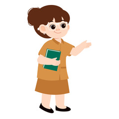 Cartoon Illustration of Female Teacher Holding Book
