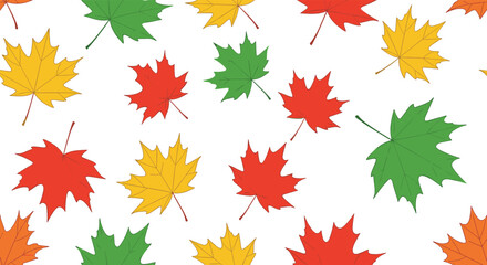 Fototapeta premium Vibrant autumn maple leaves pattern in red, yellow, and green create a festive seasonal backdrop