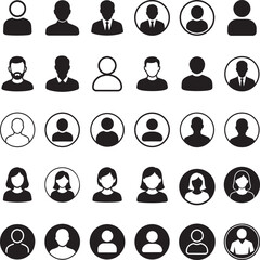 Flat modern user icons set in black silhouette vector design, user account, user avatar, personal profile

