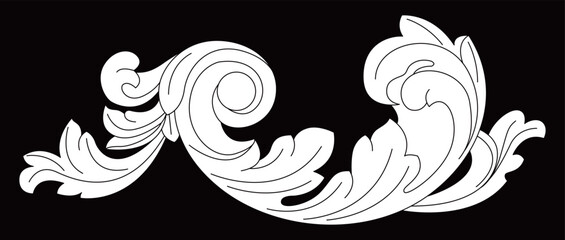 Fototapeta premium An elegant white ornamental scroll pattern features graceful flowing leaves and swirls.