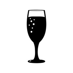 Silhouette of a champagne flute with bubbles on a white background