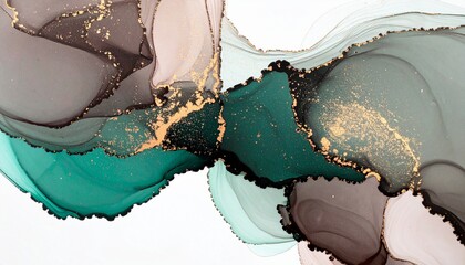 濃い緑と茶色のアルコールインクアート