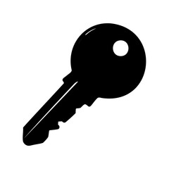 Simple black and white illustration of a house key on white background