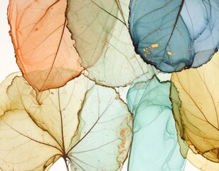 autumn leaves background 透けた落ち葉のアルコールインクアート