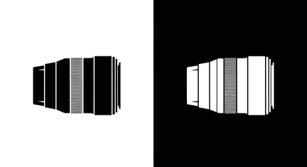 An outline style of a camera lens, a modern and clean icon for photography websites, camera stores, and videography services.