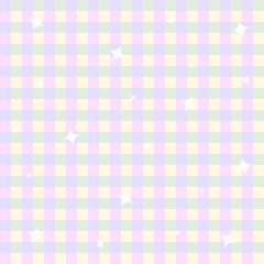 Pastel plaid pattern with stars illustration. 