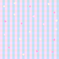 Pastel plaid pattern with hearts and stars. 