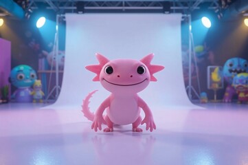 Axolotl photoshoot studio backdrop, cute character