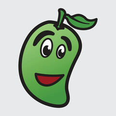 Juicy mango illustration with whole  fruit and label isolated on background