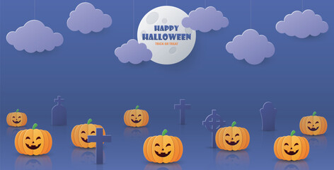 Happy Halloween background in paper cut style