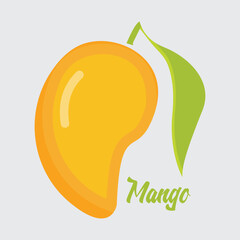Juicy mango illustration with whole  fruit and label isolated on background