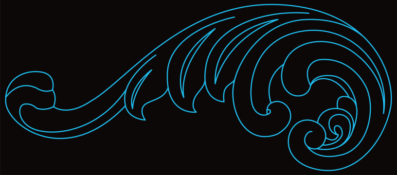 An ornate blue scroll pattern flows elegantly on a dark background.