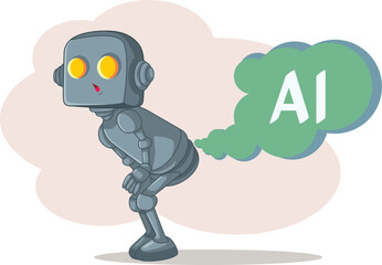 Funny Robot Farting Ai Concept Vector Illustration. Over-hyped new technology does not deliver the promised return
        