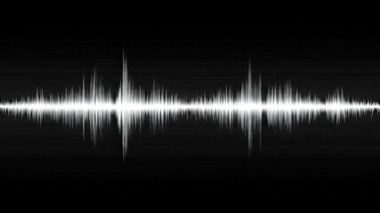 Dynamic white sound wave visualization on a black background, representing a digital audio signal, frequency, and amplitude for music or technology concepts - Powered by Adobe