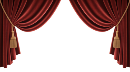 Elegant red velvet curtains isolated on transparent background