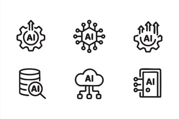 AI Technology Pictograms: Microchip, Cloud Computing, Nodes, Database
