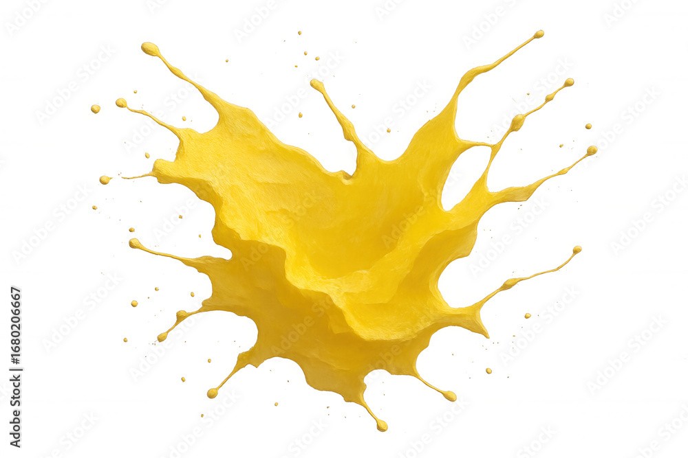 Poster dynamic yellow liquid splashing, creating a vibrant and energetic visual with a transparent backgrou